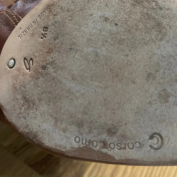 Corso Como Cognac Hidden Low Wedge Almond Toe Leather Boot Size 8.5 - Picture 13 of 13